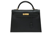 画像をギャラリービューアに読み込む, 極美品 HERMES エルメス ケリー32 外縫い グリーン □D刻印 カーフスキン ゴールド金具 ハンドバッグ 2WAY 中古 4b009583