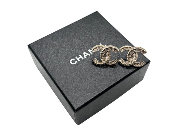 Very Good Condition CHANEL Coco Mark Earrings Accessories Both Ears A18V Engraved 4.8g Rhinestone GP Gold Used 4b009593