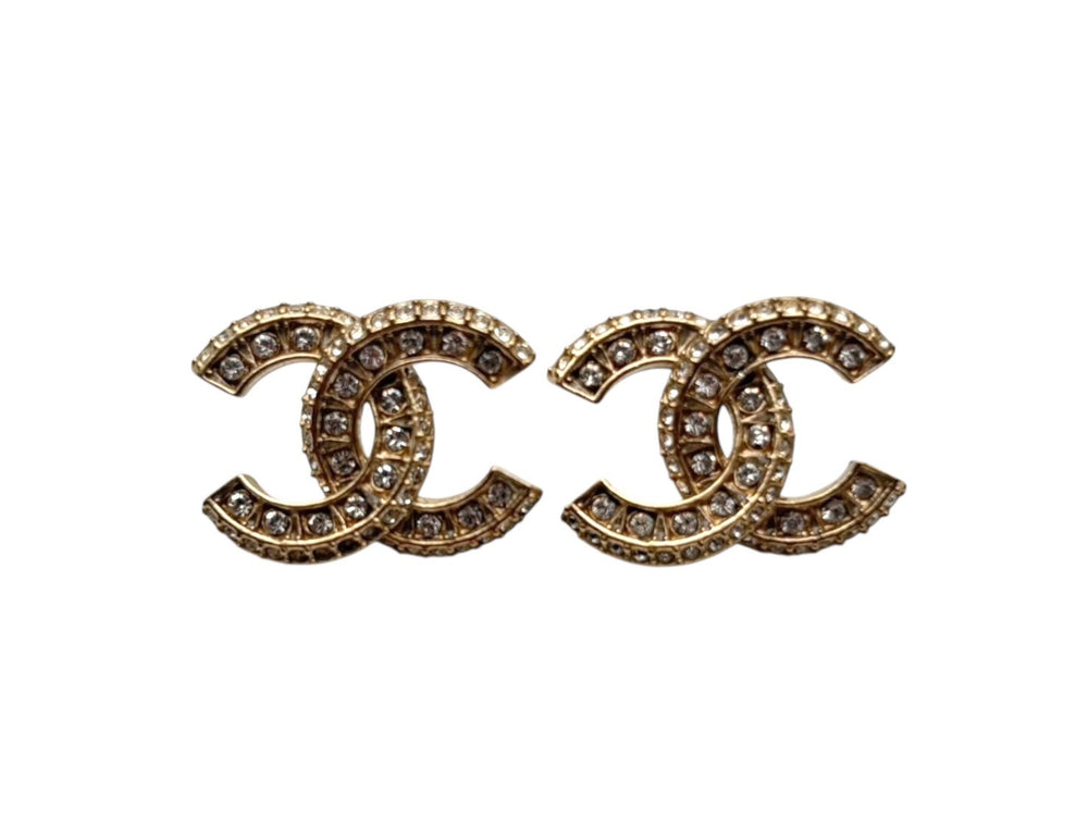 極美品 CHANEL シャネル ココマーク ピアス アクセサリー 両耳 A18V刻印 4.8g ラインストーン GP ゴールド 中古 4b009593