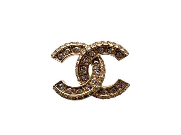 Very Good Condition CHANEL Coco Mark Earrings Accessories Both Ears A18V Engraved 4.8g Rhinestone GP Gold Used 4b009593