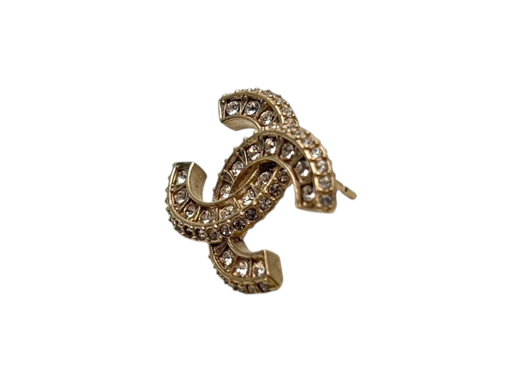 極美品 CHANEL シャネル ココマーク ピアス アクセサリー 両耳 A18V刻印 4.8g ラインストーン GP ゴールド 中古 4b009593