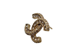 Very Good Condition CHANEL Coco Mark Earrings Accessories Both Ears A18V Engraved 4.8g Rhinestone GP Gold Used 4b009593