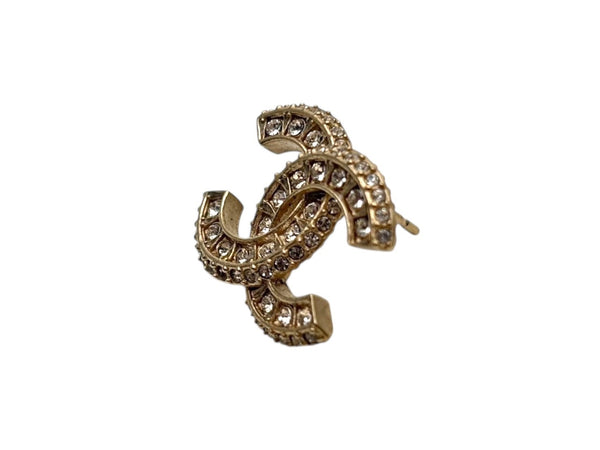 Very Good Condition CHANEL Coco Mark Earrings Accessories Both Ears A18V Engraved 4.8g Rhinestone GP Gold Used 4b009593