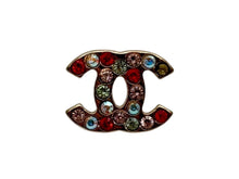 Load image into Gallery viewer, CHANEL シャネル ココマーク ピアス 重量約2.0g 04A刻印 ラインストーン メタル GP ゴールド マルチカラー 両耳用 美品 中古 4b009597