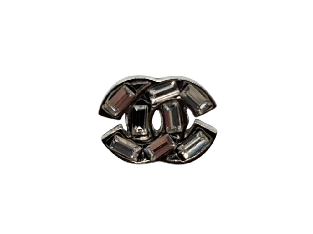 極美品 CHANEL シャネル ピアス ココマーク 両耳 07A刻印 4.2g メタル スクエアラインストーン シルバー金具 中古 4b009601