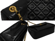 画像をギャラリービューアに読み込む, CHANEL シャネル ビジューチェーン ショルダーバッグ 2番台 ラムスキン ココマーク キルティング ブラック ゴールド金具 美品 中古 4b009611