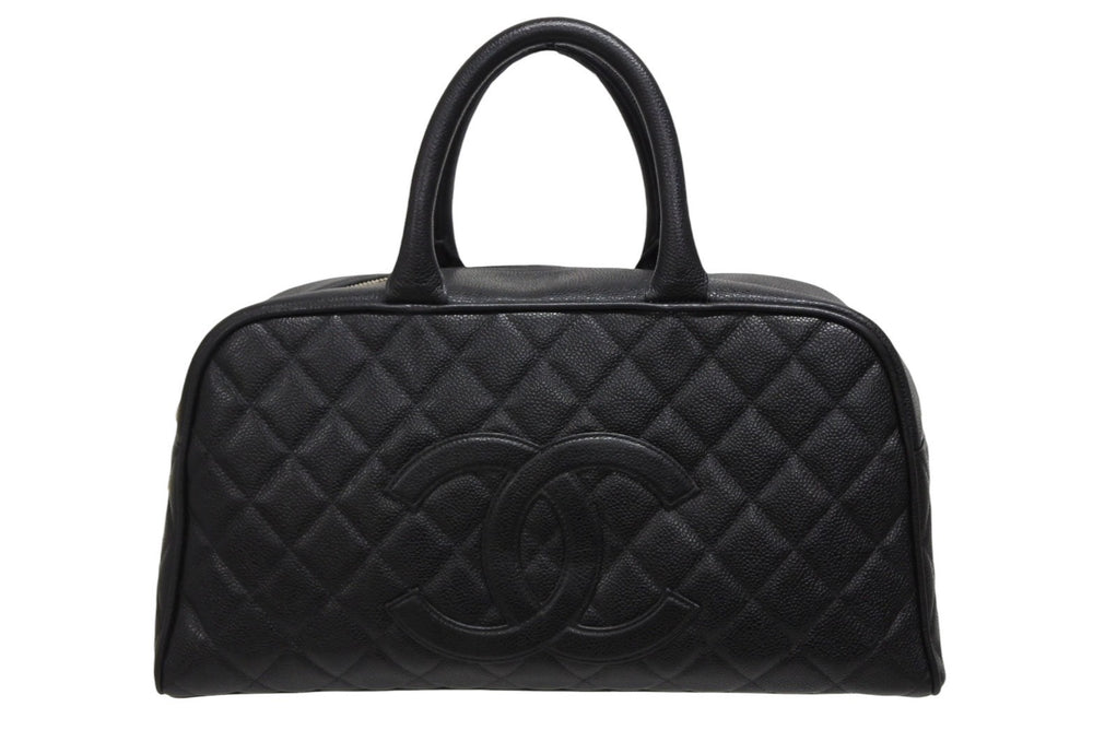 CHANEL Handbag Mini Boston A20997 No. 8 Caviar Skin Coco Mark Black Gold Hardware Good Condition Used 4b009615