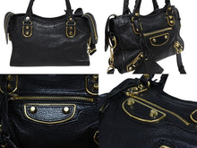 画像をギャラリービューアに読み込む, BALENCIAGA バレンシアガ ミニ シティ ハンドバッグ ショルダーバッグ 2WAY 390160 レザー ブラック 中古 4b009632