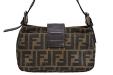 画像をギャラリービューアに読み込む, FENDI フェンディ ズッカ柄 セミショルダーバッグ FFロゴ 26723 キャンバス レザー ブラウン シルバー金具 美品 中古 4b009633