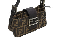 画像をギャラリービューアに読み込む, FENDI フェンディ ズッカ柄 セミショルダーバッグ FFロゴ 26723 キャンバス レザー ブラウン シルバー金具 美品 中古 4b009633