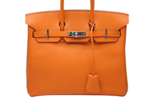 画像をギャラリービューアに読み込む, 極美品 HERMES エルメス バーキン25 ハンドバッグ □J刻印 ヴォーエプソン オレンジ シルバー金具 中古 4b009642