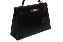 画像をギャラリービューアに読み込む, 極美品 HERMES エルメス ケリー32 外縫い ブラック ○W刻印 カーフスキン ゴールド金具 ハンドバッグ 2WAY 中古 4b009649