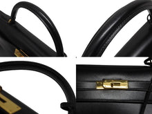画像をギャラリービューアに読み込む, 極美品 HERMES エルメス ケリー32 外縫い ブラック ○W刻印 カーフスキン ゴールド金具 ハンドバッグ 2WAY 中古 4b009649