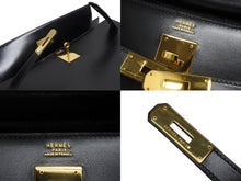 画像をギャラリービューアに読み込む, 極美品 HERMES エルメス ケリー32 外縫い ブラック ○W刻印 カーフスキン ゴールド金具 ハンドバッグ 2WAY 中古 4b009649