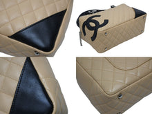 画像をギャラリービューアに読み込む, 極美品 CHANEL シャネル ポーチ ハンドバッグ カンボンライン ココマーク 9番台 ラムスキン ベージュ ブラック 中古 4b009678