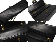 画像をギャラリービューアに読み込む, CHANEL シャネル マトラッセ ダブルフラップ25 ショルダーバッグ 2番台 ラムスキン ブラック ゴールド金具 美品 中古 4b009682