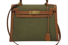 画像をギャラリービューアに読み込む, 極美品 HERMES エルメス KELLY ケリー28 2WAY ハンドバッグ クシュベル トワルアッシュ ゴールド カーキ ゴールド金具 〇X刻印 中古 4b009700