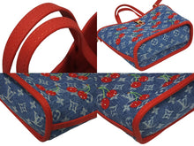 画像をギャラリービューアに読み込む, 新品未使用 LOUIS VUITTON ルイヴィトン 村上隆 LV × TM ネヴァーフルインサイドアウトBB トートバッグ M14997 モノグラムデニムチェリー ブルー レッド 中古 4b009710