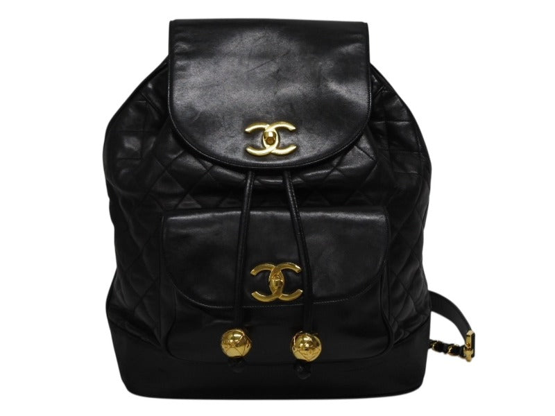 CHANEL Chanel Matelasse Chain Rucksack Backpack Coco Mark No. 2 Black Lambskin Gold Hardware Used Good Condition 4b009733