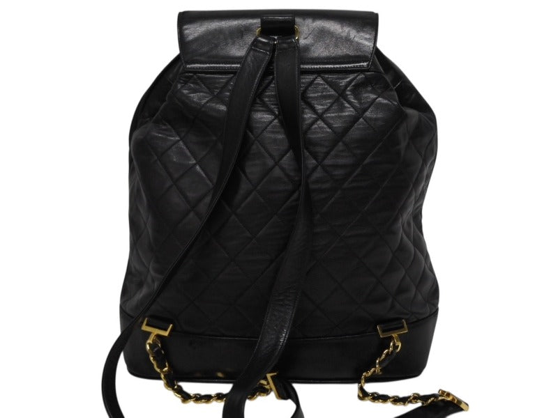 CHANEL Chanel Matelasse Chain Rucksack Backpack Coco Mark No. 2 Black Lambskin Gold Hardware Used Good Condition 4b009733