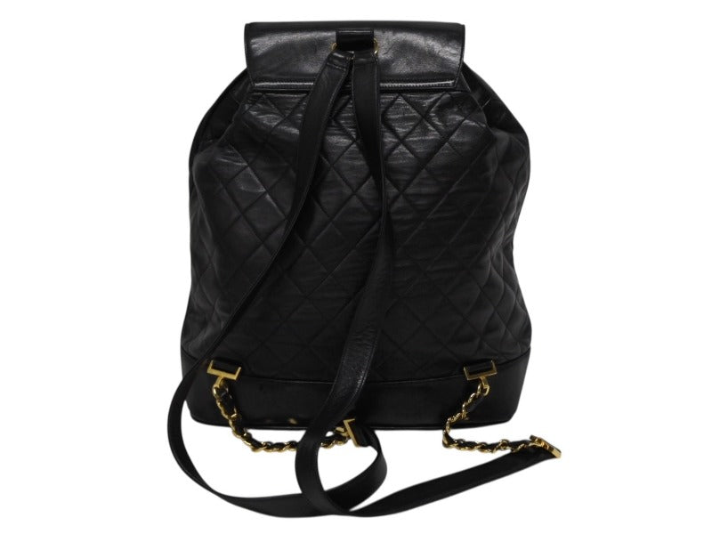 CHANEL Chanel Matelasse Chain Rucksack Backpack Coco Mark No. 2 Black Lambskin Gold Hardware Used Good Condition 4b009733