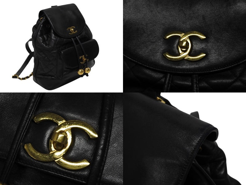 CHANEL Chanel Matelasse Chain Rucksack Backpack Coco Mark No. 2 Black Lambskin Gold Hardware Used Good Condition 4b009733