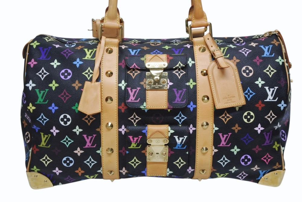 極美品 ルイヴィトン LOUIS VUITTON キーポル45 ボストンバッグ ブラック 村上隆 マルチカラー ブラック M92640 中古 4b009745