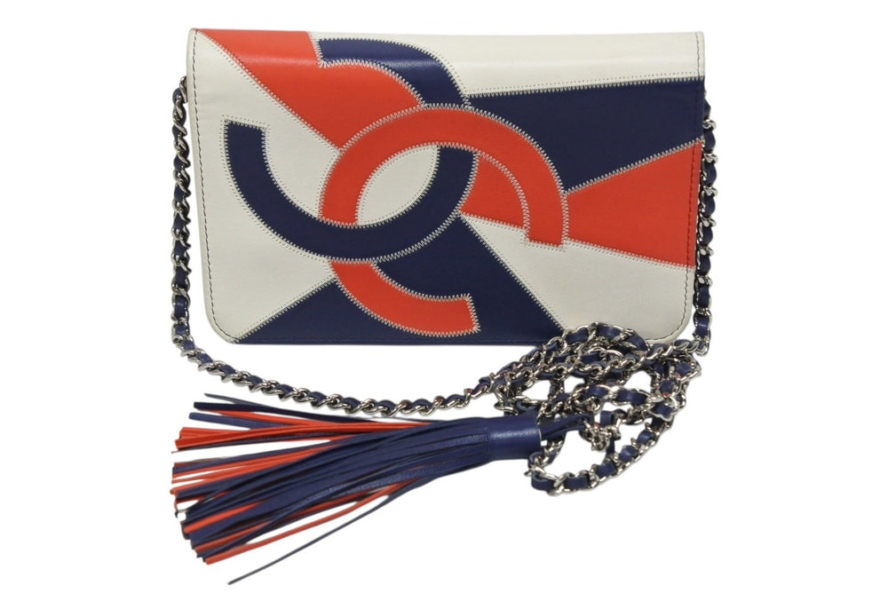 CHANEL Chain Shoulder Wallet No. 27 Calfskin Coco Mark Fringe Silver Hardware Good Condition Used 4b009752