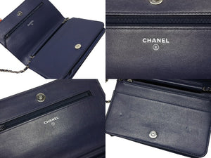 CHANEL シャネル チェーンショルダーウォレット 27番台 カーフスキン ココマーク フリンジ シルバー金具 美品 中古 4b009752
