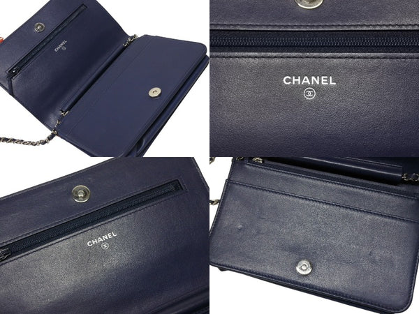CHANEL シャネル チェーンショルダーウォレット 27番台 カーフスキン ココマーク フリンジ シルバー金具 美品 中古 4b009752