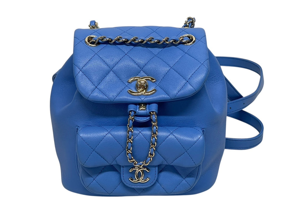 Like new CHANEL Matelasse Small Backpack Backpack Random Number Calfskin Blue Silver Hardware Used 4b009767