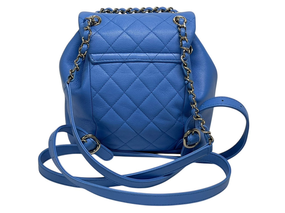 Like new CHANEL Matelasse Small Backpack Backpack Random Number Calfskin Blue Silver Hardware Used 4b009767