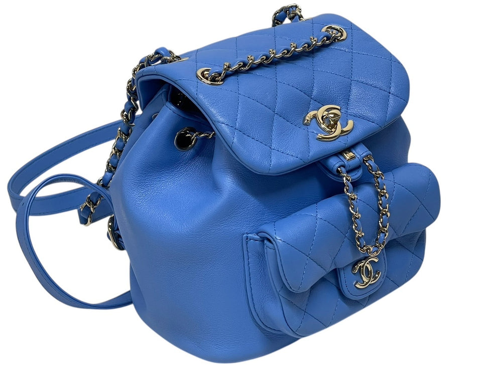 Like new CHANEL Matelasse Small Backpack Backpack Random Number Calfskin Blue Silver Hardware Used 4b009767