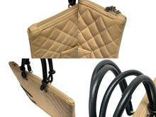 画像をギャラリービューアに読み込む, CHANEL シャネル カンボンライン フラット トートバッグ 9番台 カーフスキン ココマーク ベージュ ブラック シルバー金具 美品 中古 4b009768