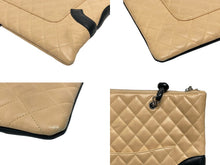 画像をギャラリービューアに読み込む, CHANEL シャネル カンボンライン フラット トートバッグ 9番台 カーフスキン ココマーク ベージュ ブラック シルバー金具 美品 中古 4b009768