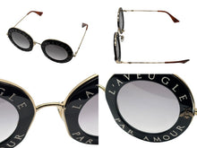 画像をギャラリービューアに読み込む, 新品未使用 GUCCI グッチ L'AVEUGLE PARAMOUR サングラス ラウンド フレーム サングラス GG0113S サイズ ゴールド金具 44◻︎30 140 中古 4b009782
