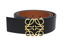 画像をギャラリービューアに読み込む, 極美品 LOEWE ロエベ アナグラムバックル ベルト リバーシブル 182335 スペイン製 ブラック ブラウン レザー ゴールド金具 サイズ90/35 中古 4b009784