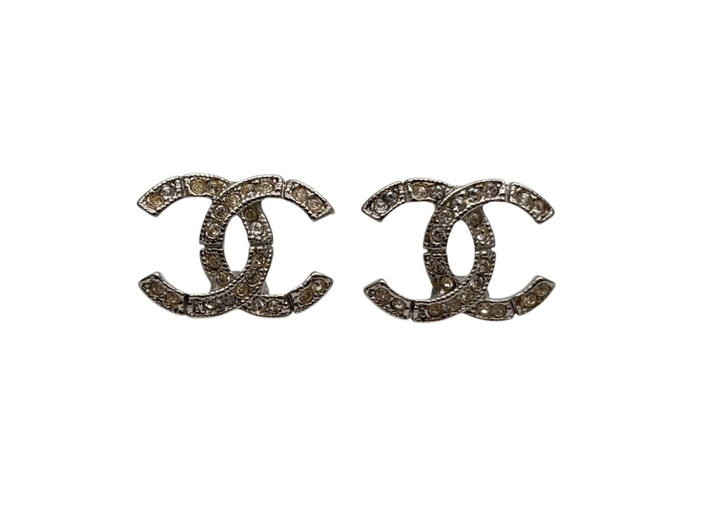CHANEL シャネル ココマーク ピアス 重量約2.0g A16K刻印 ラインストーン メタル クリア シルバー 両耳用 美品 中古 4b009785