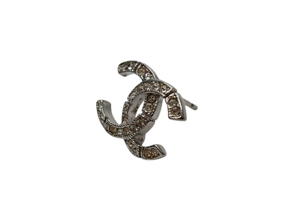CHANEL シャネル ココマーク ピアス 重量約2.0g A16K刻印 ラインストーン メタル クリア シルバー 両耳用 美品 中古 4b009785