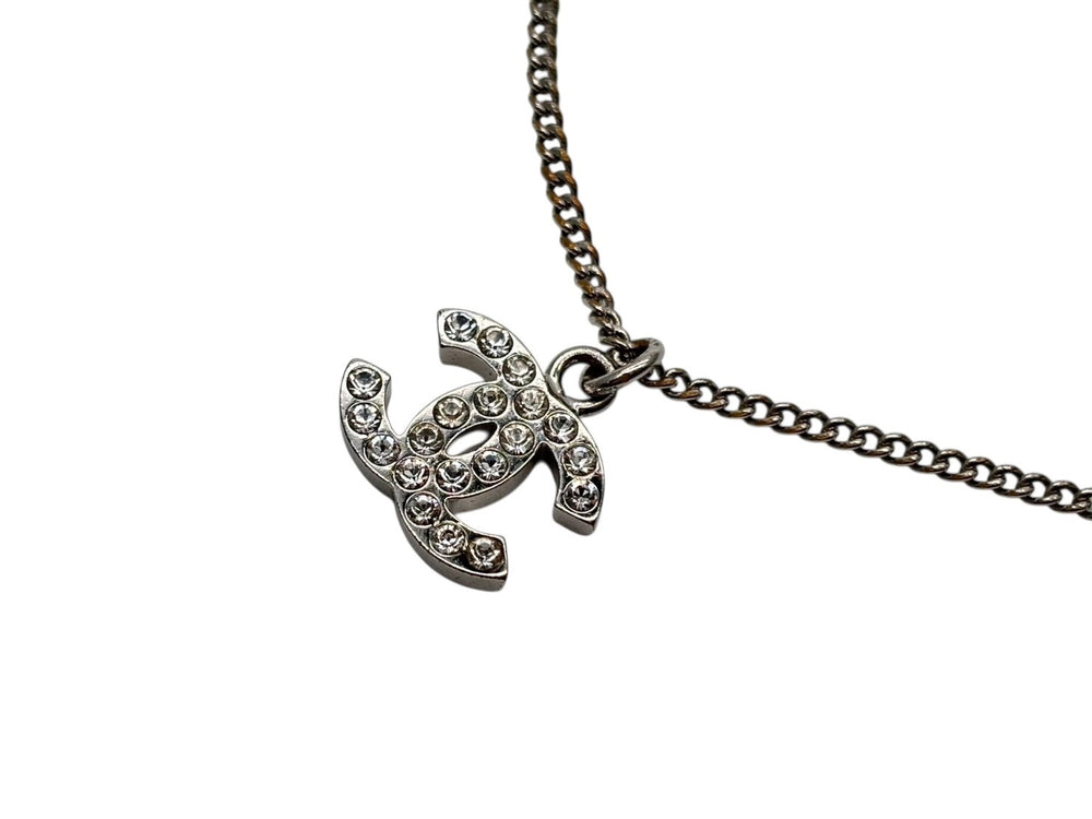 CHANEL Coco Mark Necklace Weight approx. 5.0g B11V stamp Total length approx. 44cm Rhinestone Metal Clear Silver Good Condition Used 4b009787