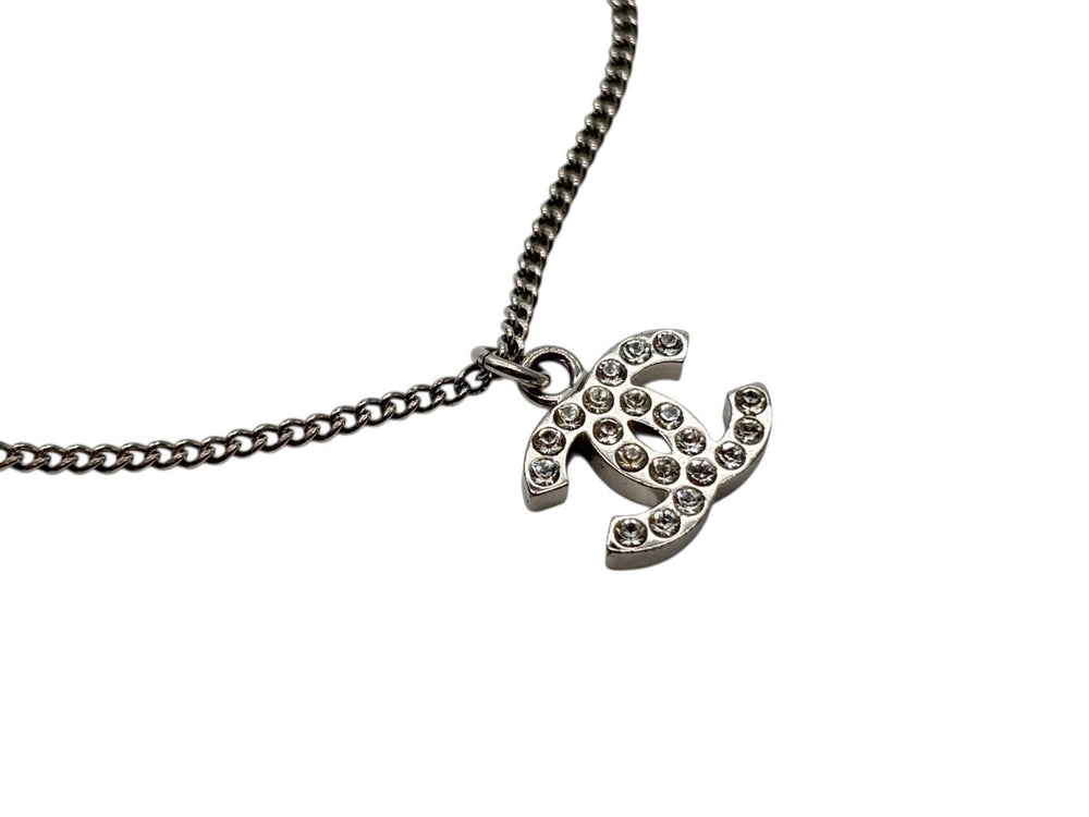 CHANEL Coco Mark Necklace Weight approx. 5.0g B11V stamp Total length approx. 44cm Rhinestone Metal Clear Silver Good Condition Used 4b009787