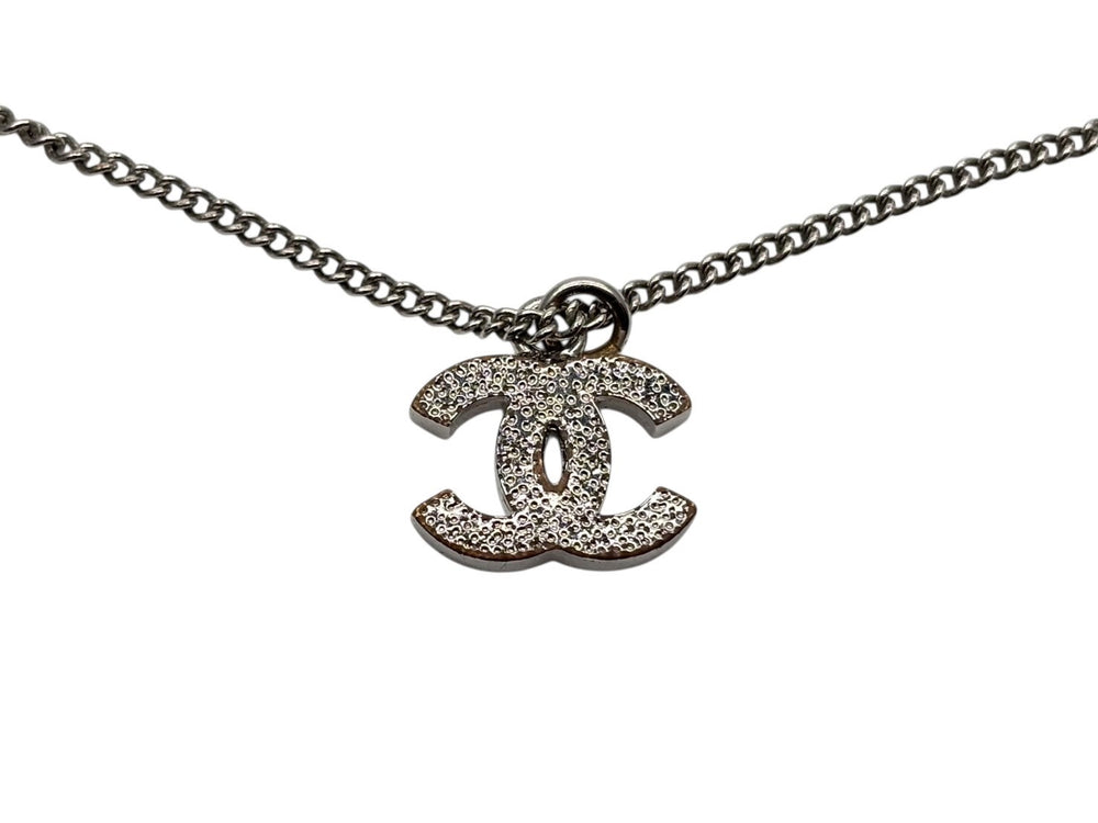 CHANEL Coco Mark Necklace Weight approx. 5.0g B11V stamp Total length approx. 44cm Rhinestone Metal Clear Silver Good Condition Used 4b009787
