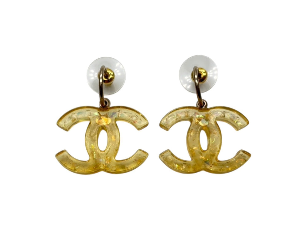 CHANEL シャネル ココマーク ぶら下がりピアス 重量約5.0g 08P刻印 レジン ラメ クリアイエロー 両耳用 美品 中古 4b009788