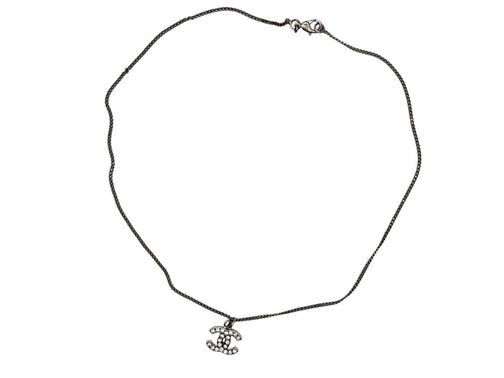 CHANEL Coco Mark Necklace Weight Approx. 6.0g 09V Engraved Total Length Approx. 44cm Rhinestone Metal Clear Silver Good Condition Used 4b009791