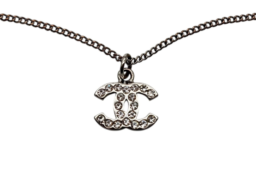 CHANEL Coco Mark Necklace Weight Approx. 6.0g 09V Engraved Total Length Approx. 44cm Rhinestone Metal Clear Silver Good Condition Used 4b009791