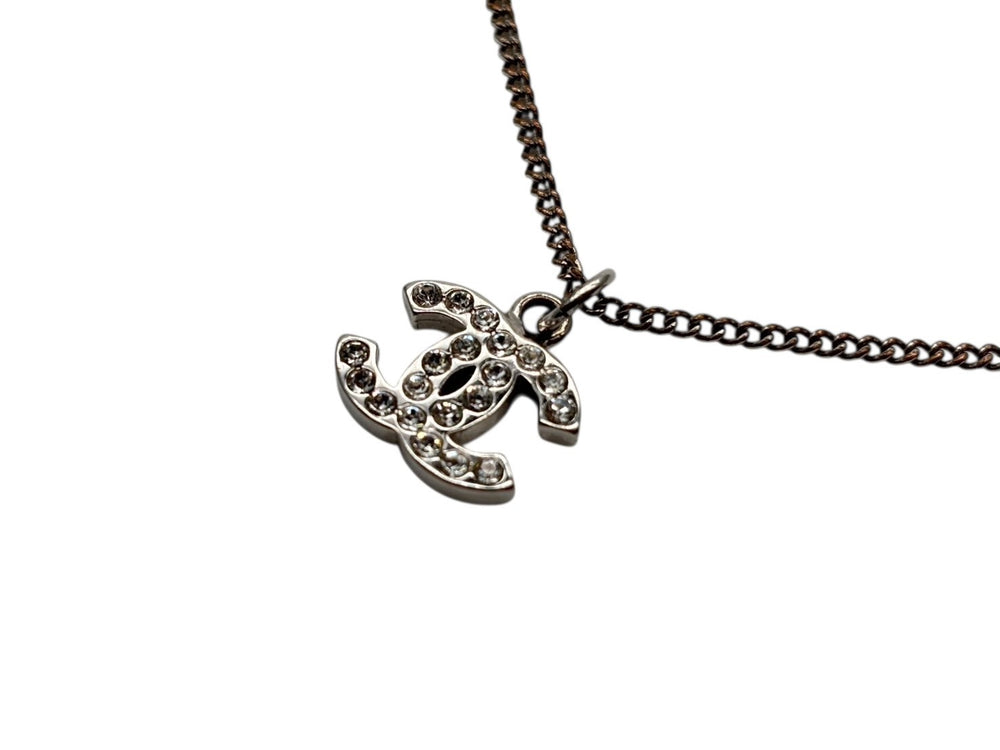 CHANEL Coco Mark Necklace Weight Approx. 6.0g 09V Engraved Total Length Approx. 44cm Rhinestone Metal Clear Silver Good Condition Used 4b009791