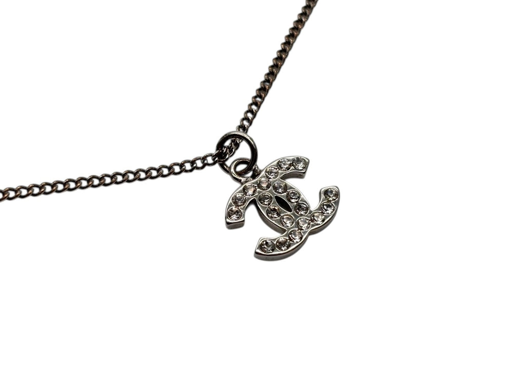 CHANEL Coco Mark Necklace Weight Approx. 6.0g 09V Engraved Total Length Approx. 44cm Rhinestone Metal Clear Silver Good Condition Used 4b009791