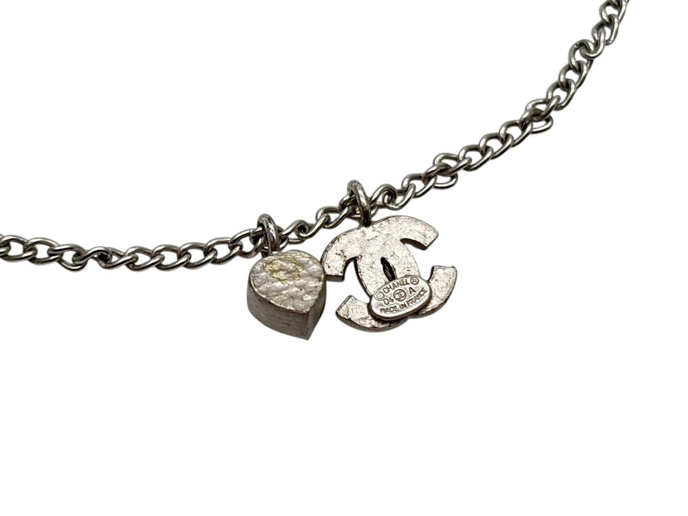 CHANEL Coco Mark Heart Necklace Weight Approx. 5.0g 04A Stamp Total Length Approx. 42cm Rhinestone Metal Clear Silver Good Condition Used 4b009789