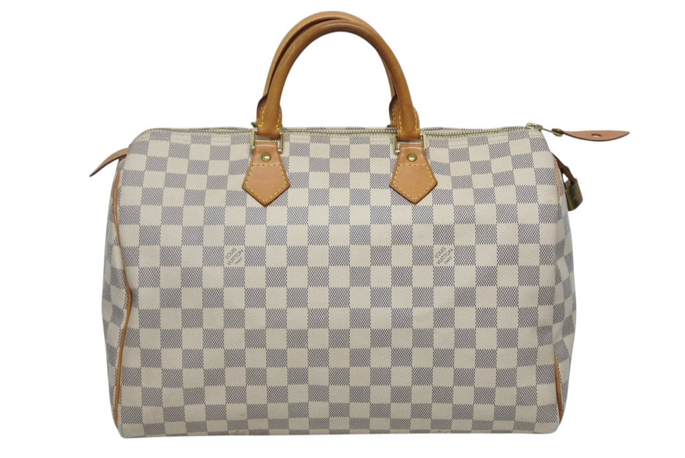 LOUIS VUITTON Speedy 35 Damier Azur Handbag N41535 White Beige Good Condition Used 4b009812