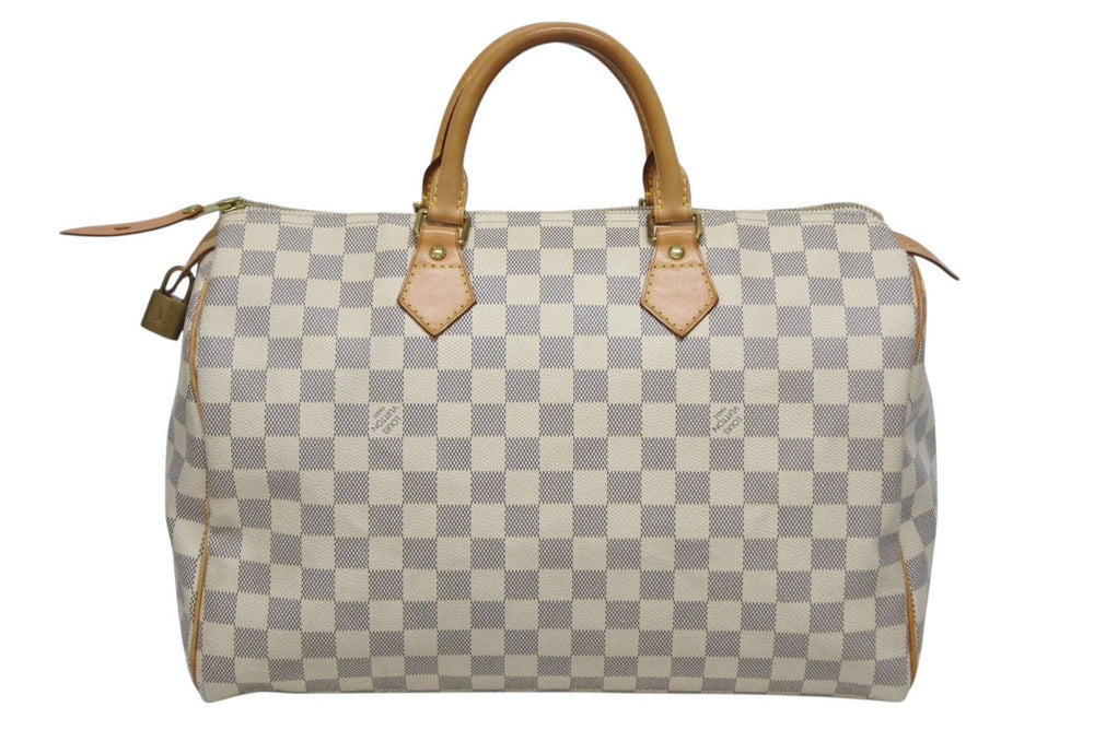 LOUIS VUITTON Speedy 35 Damier Azur Handbag N41535 White Beige Good Condition Used 4b009812